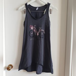 Made In Italy Tank Top Pink Sparkly Bicycle Floral Dark Grey Embellished Medium